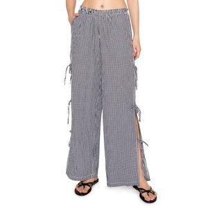 Gingham Side Tie Pull-On Cotton Pants - Black by Cali 1850 Los Angeles